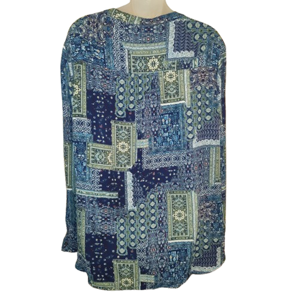 Westport Women’s Blue Green Patchwork Floral Geometric Style Shirt Size XL BG26 - Picture 2 of 4